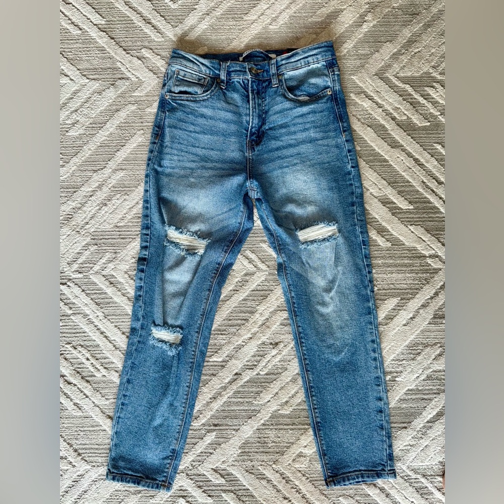 Celebrity Pink Blue Skinny Jeans with Distressed Details